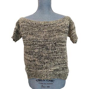 Studio F. Women Sparkle Sequined Off Shoulder Knit Top Pullover Short Sleeve XS